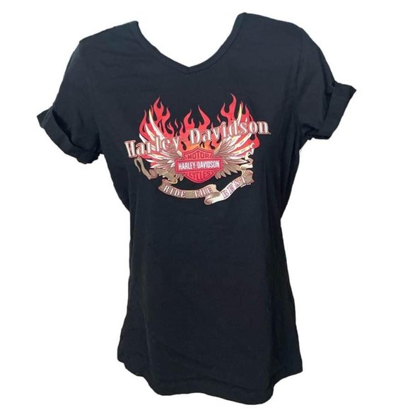 Harley-Davidson Tops - Harley-Davidson Women's Black V-Neck T-Shirt - Size L